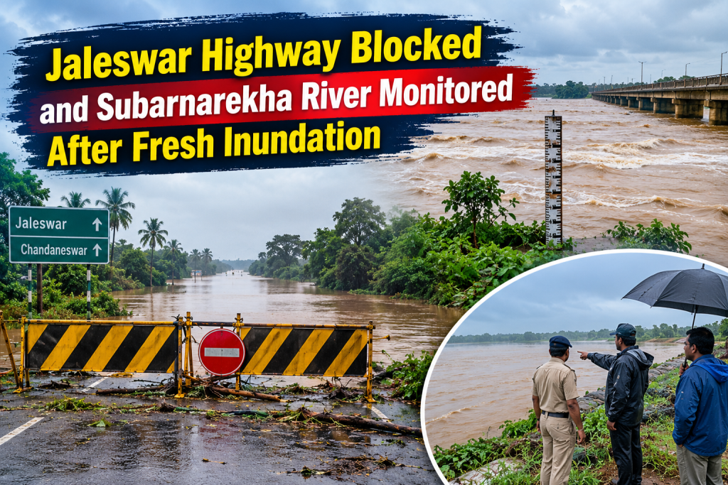 jaleswar highway blocked and subarnarekha river monitored after fresh inundation