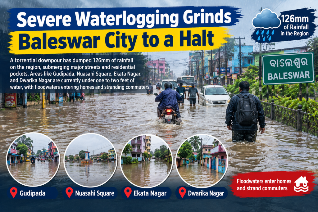 severe waterlogging grinds baleswar city to a halt