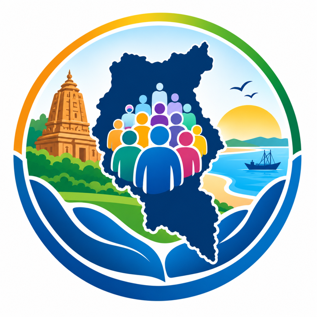 colorful community emblem with map and landmarks
